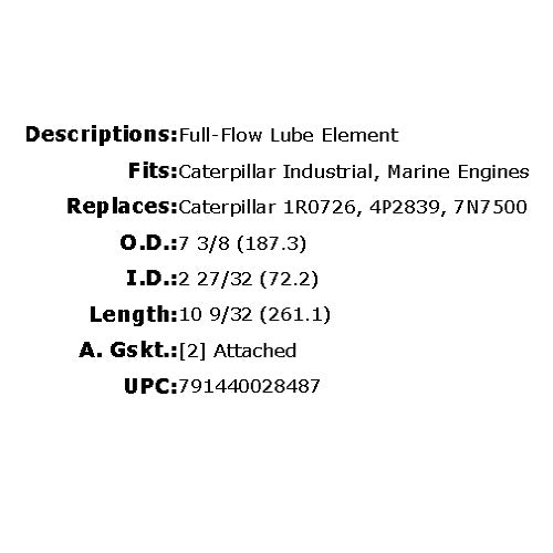 1R0726 - FULL-FLOW LUBE ELEMENT